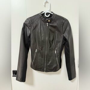 Black faux Leather Moto Jacket with Silver Hardware